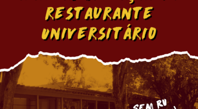 Card ilustrativo do restaurante universitário da UFES com os dizeres: "Nota Política: A Atual Situação do Restaurante Universitário" e "Sem RU, Sem Aula".