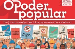 Capa do boletim "O Poder Popular" de novembro de 2024, com trabalhadores segurando cartazes que pedem o fim da escala 6x1 e uma jornada de 30 horas semanais.