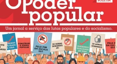 Capa do boletim "O Poder Popular" de novembro de 2024, com trabalhadores segurando cartazes que pedem o fim da escala 6x1 e uma jornada de 30 horas semanais.