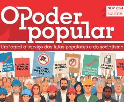 Capa do boletim "O Poder Popular" de novembro de 2024, com trabalhadores segurando cartazes que pedem o fim da escala 6x1 e uma jornada de 30 horas semanais.